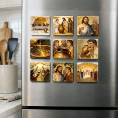 The Wedding at Cana - Religious Fridge Magnets 9 Pieces