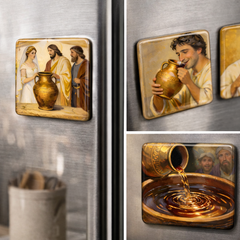 The Wedding at Cana - Religious Fridge Magnets 9 Pieces