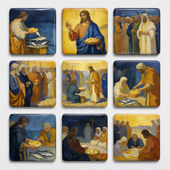 The Feeding of the 5000 - Religious Fridge Magnets 9 Pieces