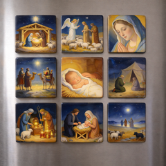 The Nativity of Jesus - Religious Fridge Magnets 9 Pieces