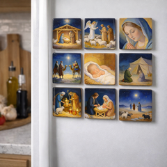The Nativity of Jesus - Religious Fridge Magnets 9 Pieces
