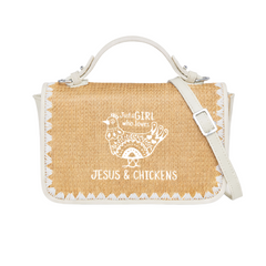 Just a Girl Who Loves Jesus and Chickens Print Christian Faith Straw Baguette Crossbody Bag