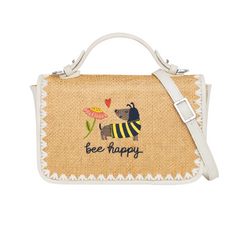 Bee Happy Print Christian Faith Straw Baguette Crossbody Bag