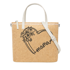 Mama Heart Print Christian Faith Straw Crossbody Tote Bag