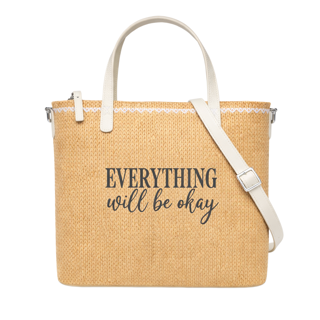 Everything Will Be Okay Print Christian Faith Straw Crossbody Tote Bag