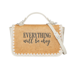 Everything Will Be Okay Print Christian Faith Straw Baguette Crossbody Bag