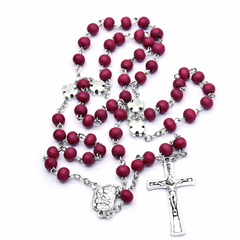 Burgundy Rose Scented Rosary Necklace – Dove & Cross with Pearl Beads