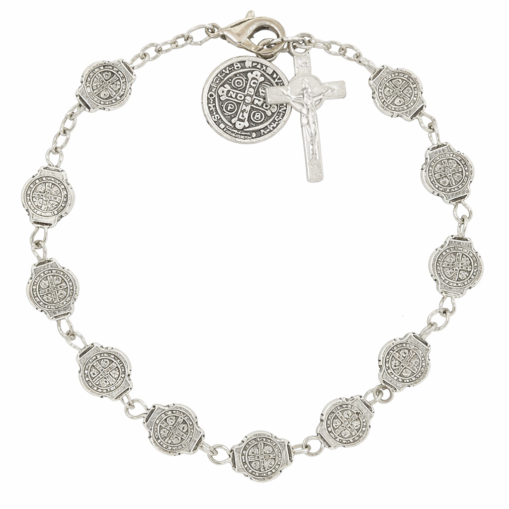 Vintage Catholic Rosary Bracelet – Crucifix Beaded Prayer Bracelet (Adjustable)