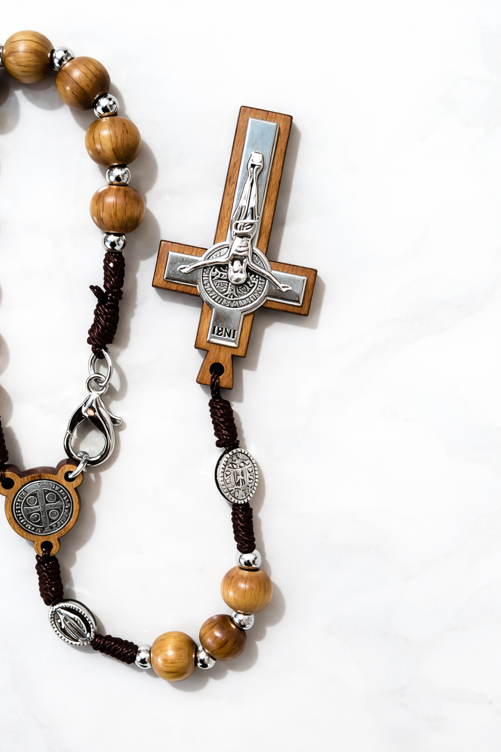 Vintage Wooden Rosary Car Hanging – Cross Beaded Ornament