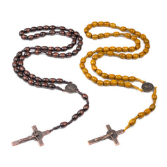 Wooden Rosary Necklace with Crucifix & Saint Benedict Medal
