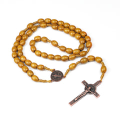 Wooden Rosary Necklace with Crucifix & Saint Benedict Medal