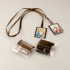 Catholic Brown Scapular Necklace with Sacred Images – Fabric Pendant Design