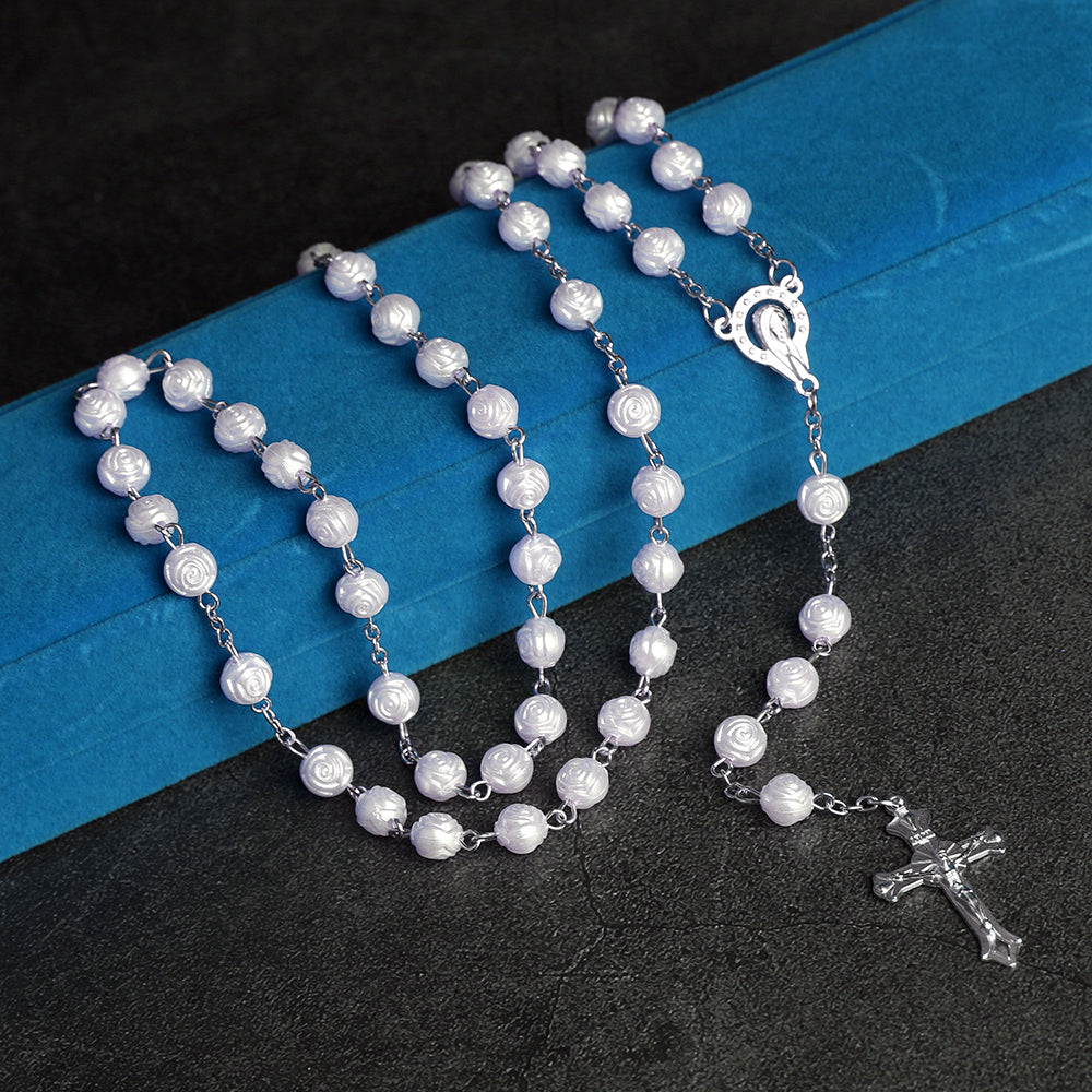 White Rose Rosary Necklace – A Symbol of Faith, Purity & Grace