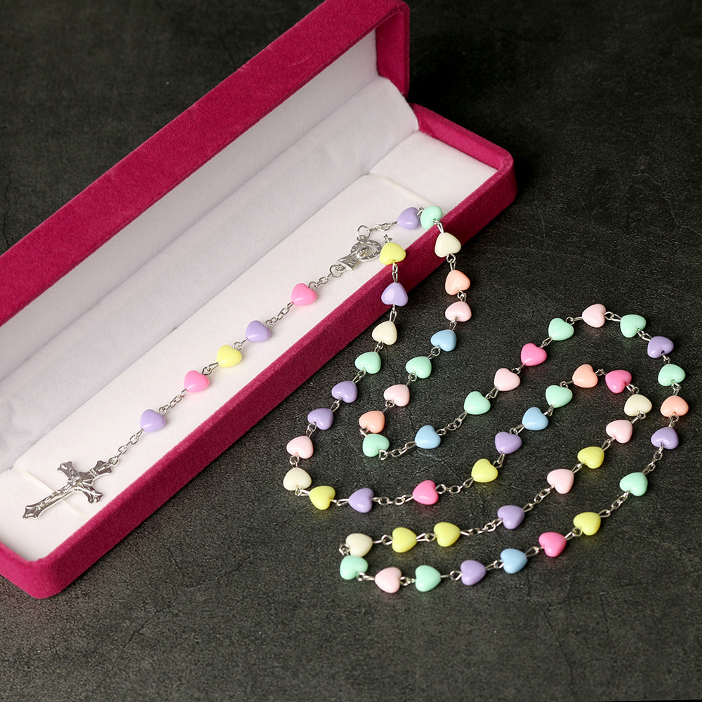 Rainbow Heart Rosary Necklace – A Beautiful Gift of Faith & Love