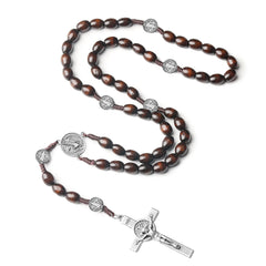 Catholic Wooden Rosary with St. Benedict Medal & Crucifix – Handmade Prayer Beads Necklace