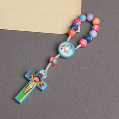 Colorful Floral Kids Rosary Necklace with Cartoon Cross