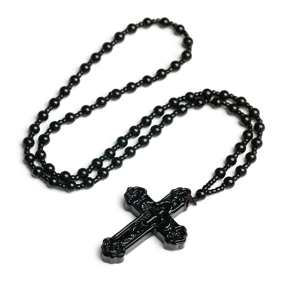 Classic Catholic Rosary Necklace with Cross Pendant – Solid Color Prayer Beads