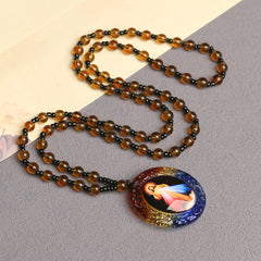 Catholic Rosary Necklace with Colorful Oval Medal Pendant