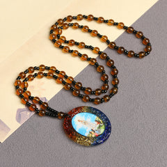 Catholic Rosary Necklace with Colorful Oval Medal Pendant