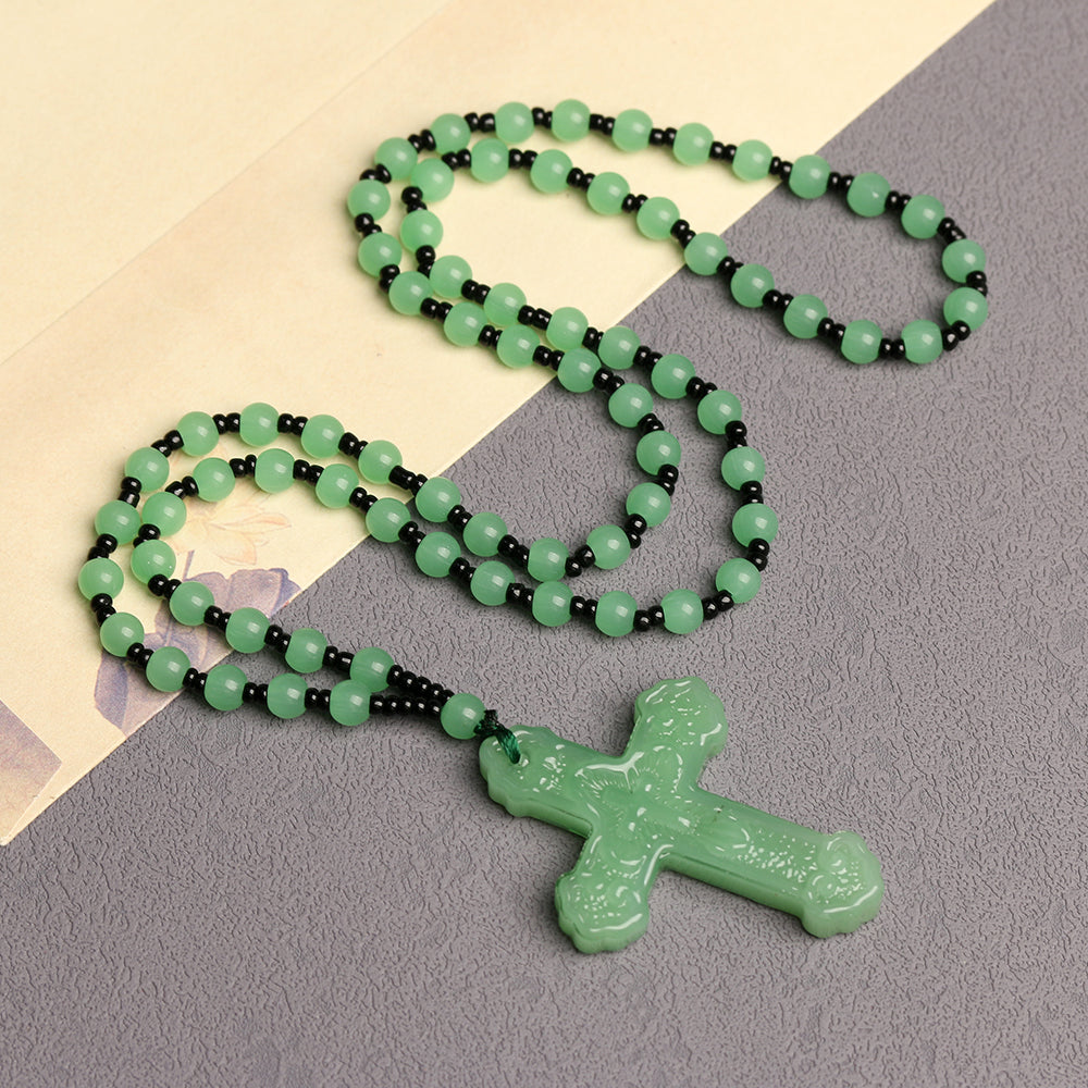 Classic Catholic Rosary Necklace with Cross Pendant – Solid Color Prayer Beads