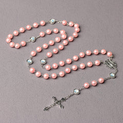 Catholic Pearl Rosary Necklace with Cross & Mary Medal