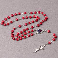 Classic Red Rosary Beads with Cross Pendant – Catholic Prayer Necklace