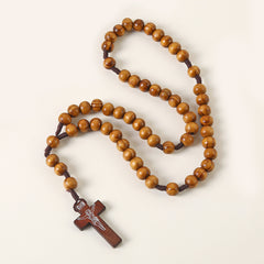 Classic Wooden Rosary Beads with Cross – Catholic Prayer Necklace