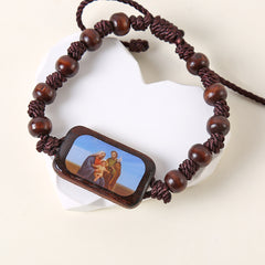 Wooden Rosary Bracelet with Catholic Saint Medal