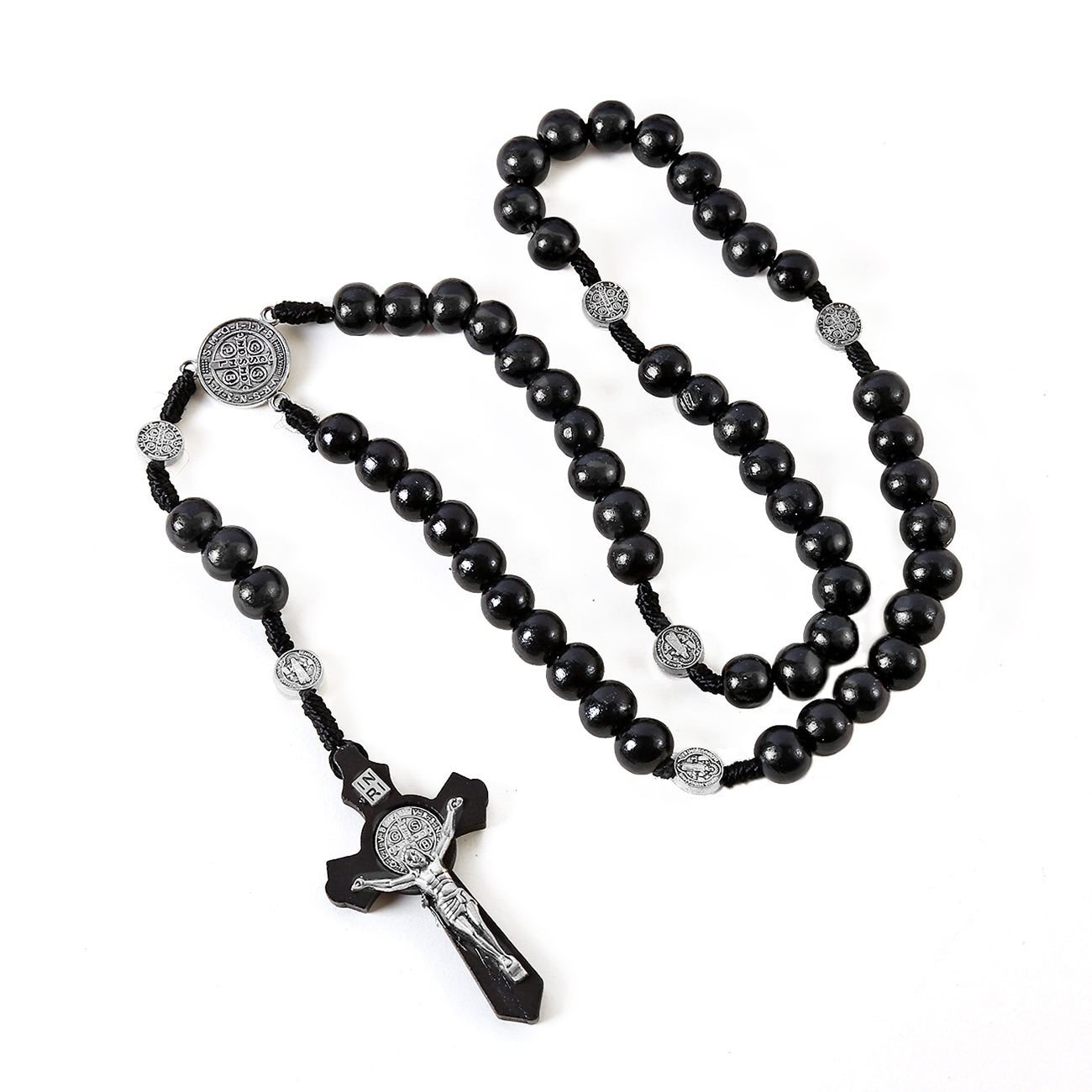 St. Benedict Wooden Rosary with Crucifix – Catholic Prayer Beads Necklace
