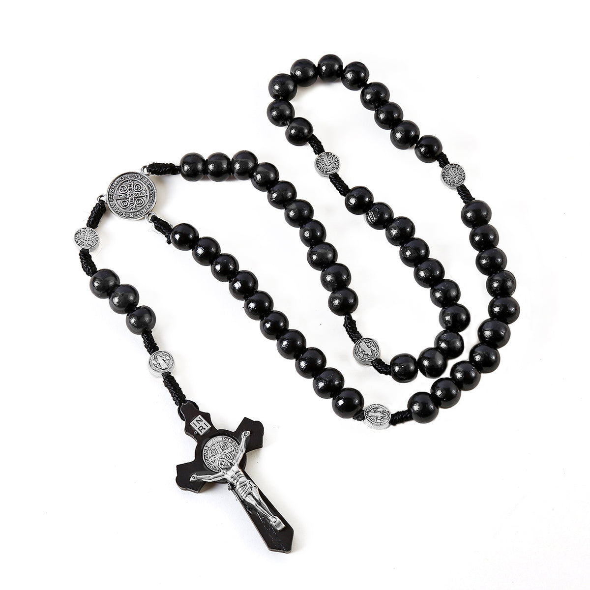 St. Benedict Wooden Rosary with Crucifix – Catholic Prayer Beads Necklace