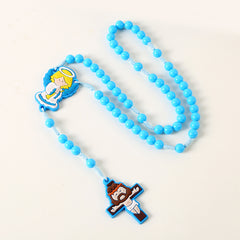 Kids Cartoon Rosary Necklace with Cross – Colorful Prayer Beads for Children