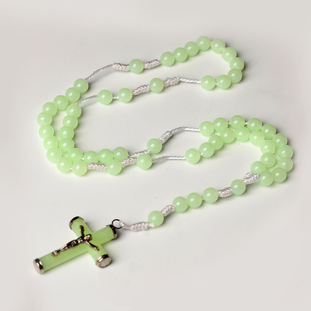 Glow in the Dark Rosary Necklace – Luminous Catholic Prayer Beads with Cross