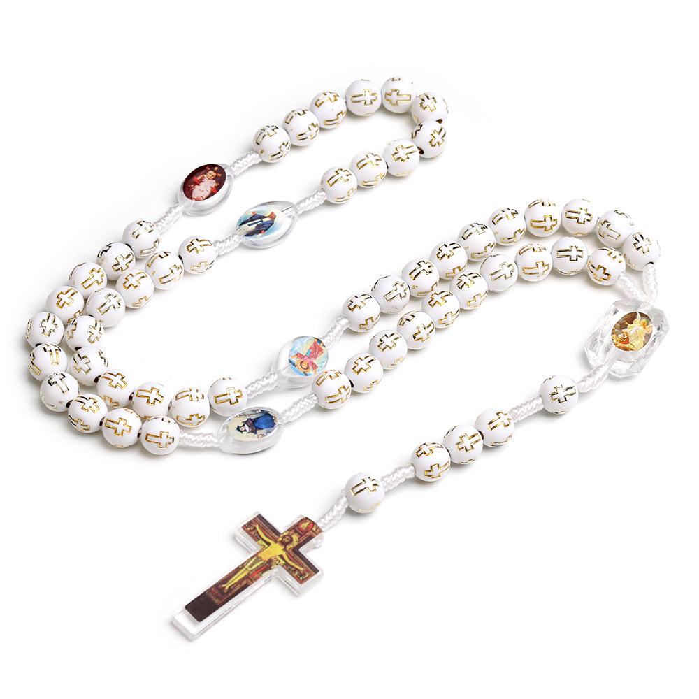 Catholic Rosary Necklace with Cross Pattern Beads & Crucifix