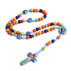 Colorful Kids Catholic Rosary with Cartoon Crucifix – Children Prayer Beads Necklace