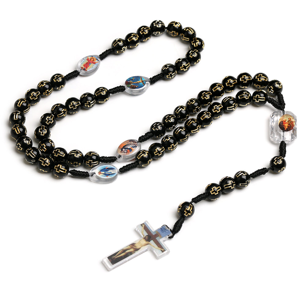 Catholic Rosary Necklace with Cross Pattern Beads & Crucifix