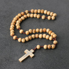 Classic Wooden Rosary Beads with Cross – Catholic Prayer Necklace
