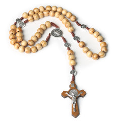 St. Benedict Wooden Rosary with Crucifix – Catholic Prayer Beads Necklace