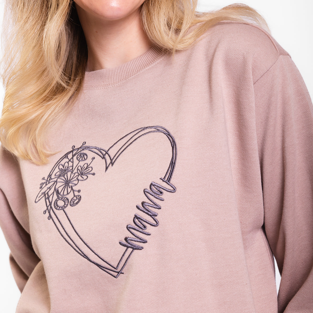 Mama Heart Embroidered Crewneck Sweatshirt