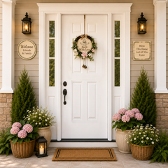 Faith Lives Here, Jesus Welcome Door Sign with Greenery Wreath – Farmhouse Front Door Decor for Indoor & Outdoor Home, Housewarming Gift with Bonus Damage-Free Hook