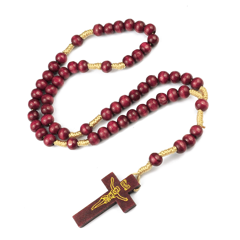Catholic Rosary Necklace – Wooden Beads Cross Prayer Necklace (Multiple Colors)