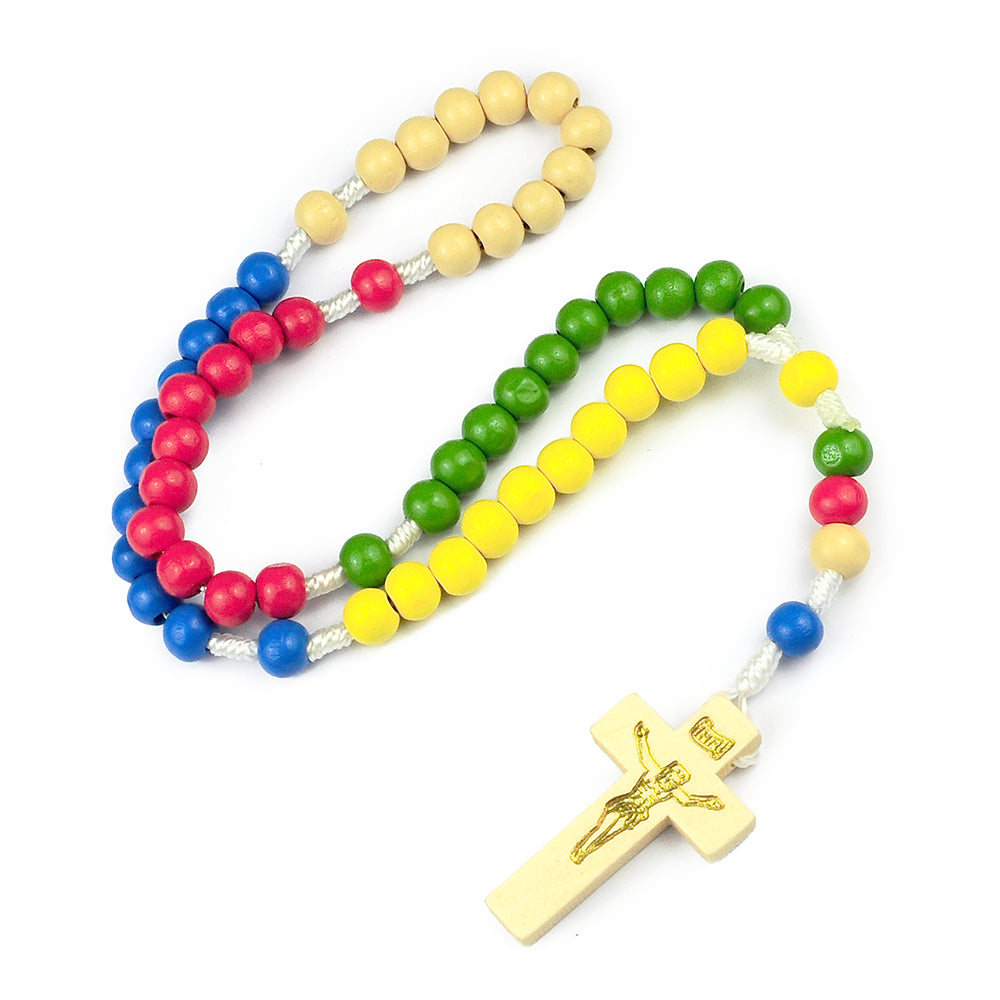 Catholic Rosary Necklace – Wooden Beads Cross Prayer Necklace (Multiple Colors)