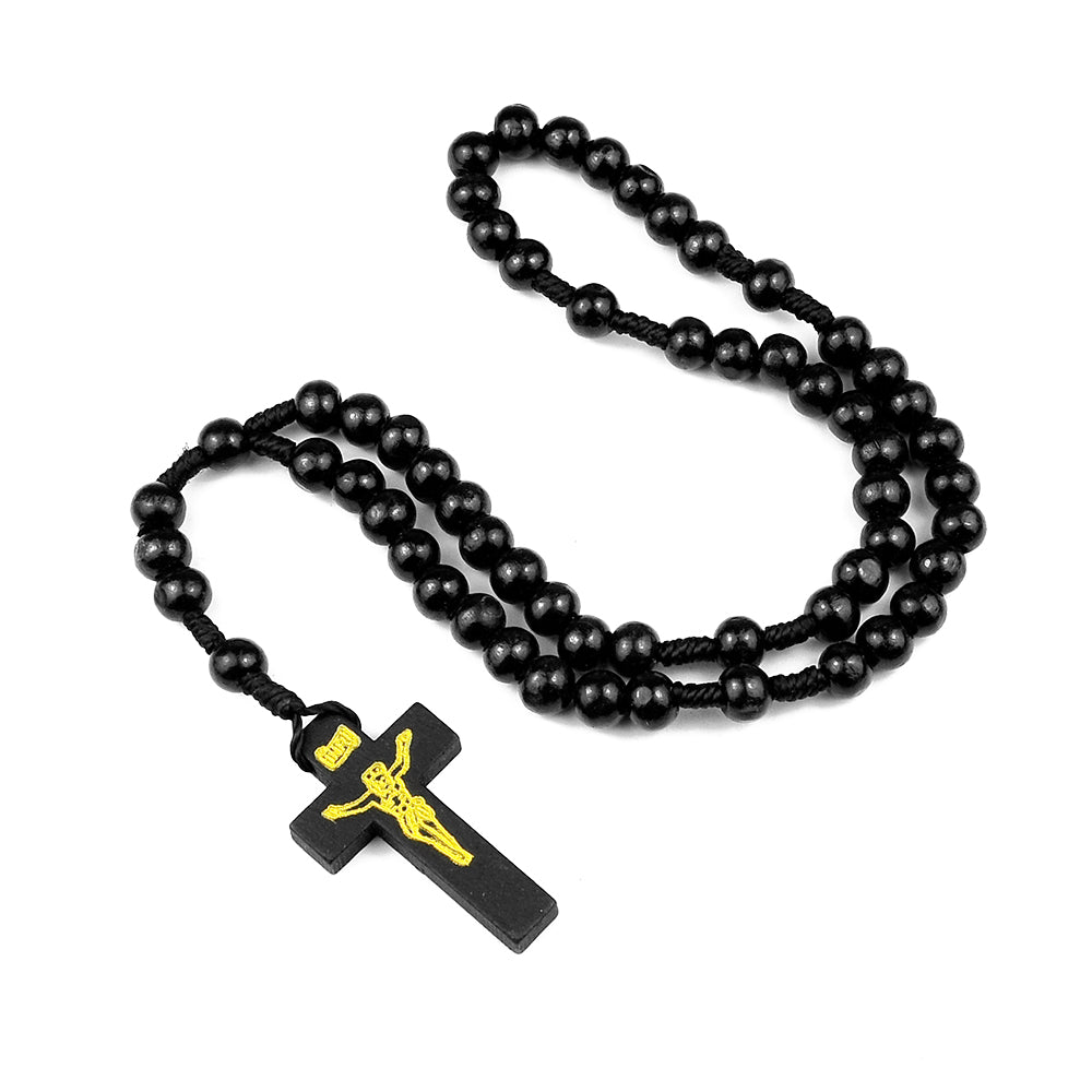 Catholic Rosary Necklace – Wooden Beads Cross Prayer Necklace (Multiple Colors)