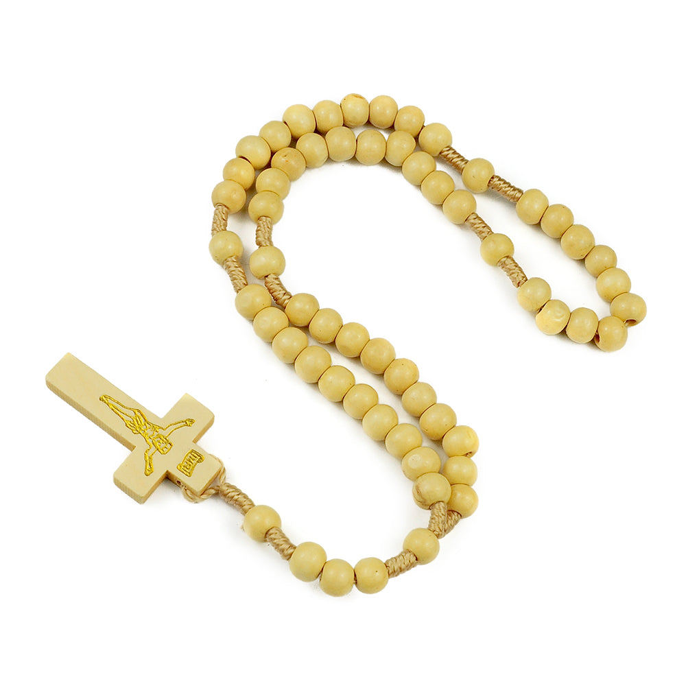 Catholic Rosary Necklace – Wooden Beads Cross Prayer Necklace (Multiple Colors)
