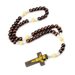 Catholic Rosary Necklace – Wooden Beads Cross Prayer Necklace (Multiple Colors)