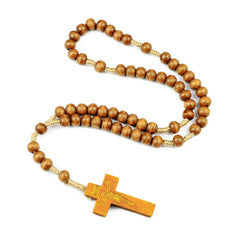 Catholic Rosary Necklace – Wooden Beads Cross Prayer Necklace (Multiple Colors)