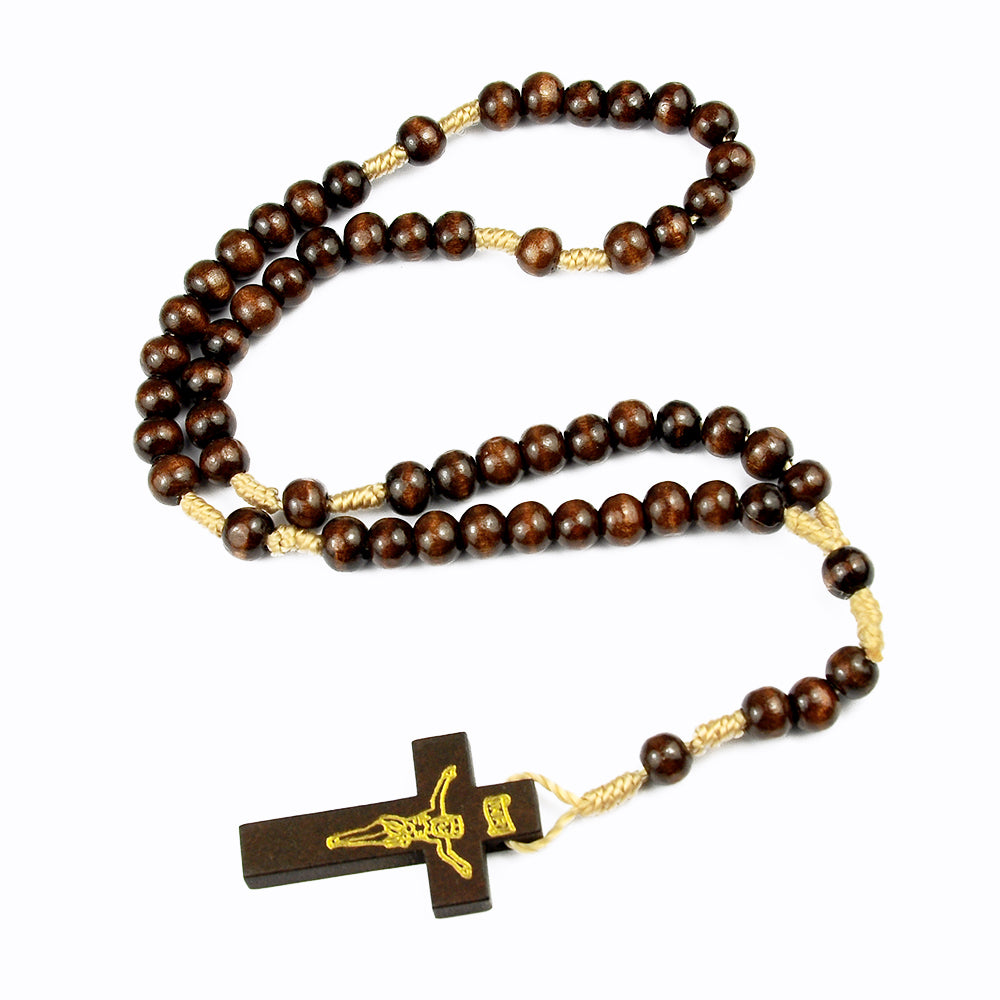 Catholic Rosary Necklace – Wooden Beads Cross Prayer Necklace (Multiple Colors)