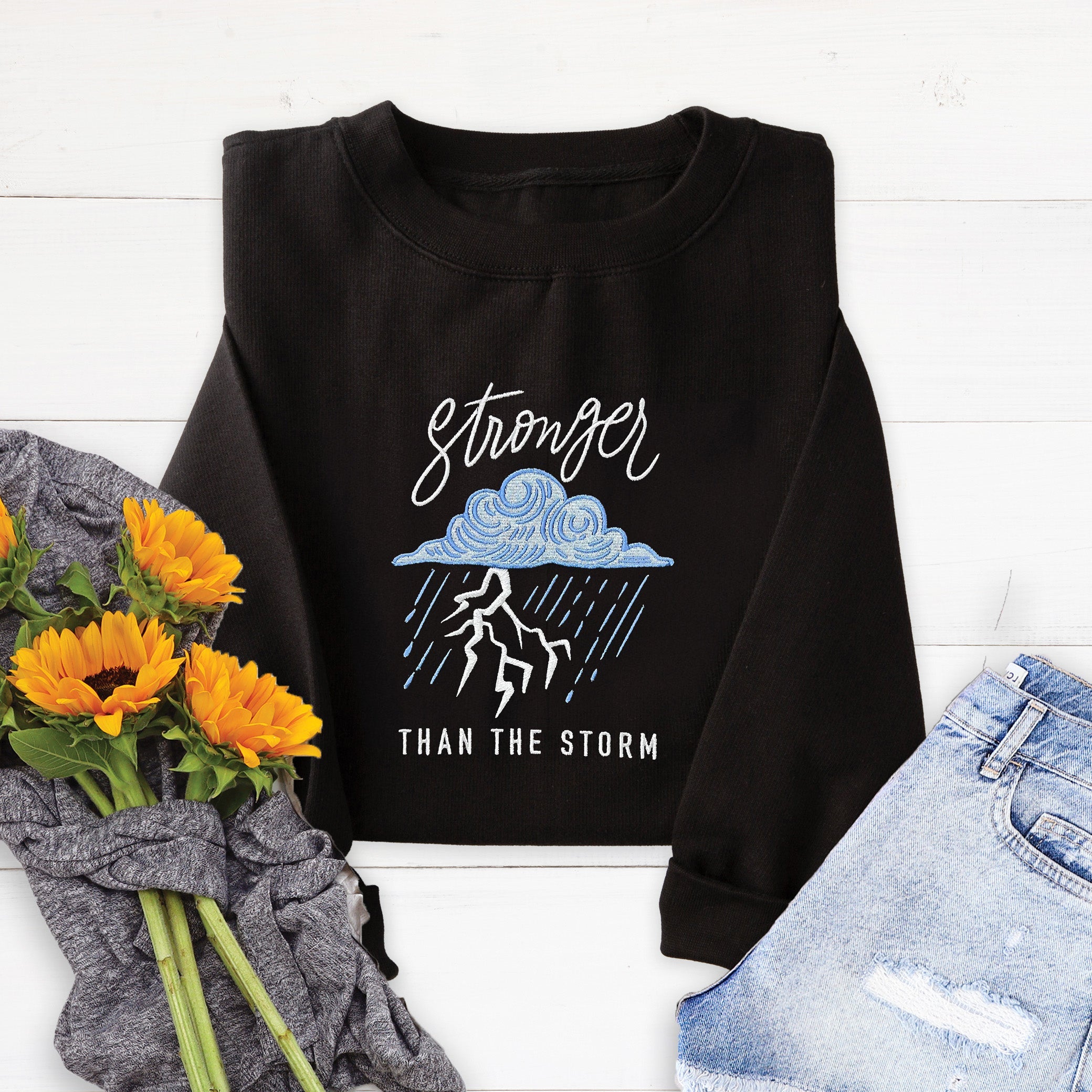 Stronger Cloud Embroidered Crewneck Sweatshirt
