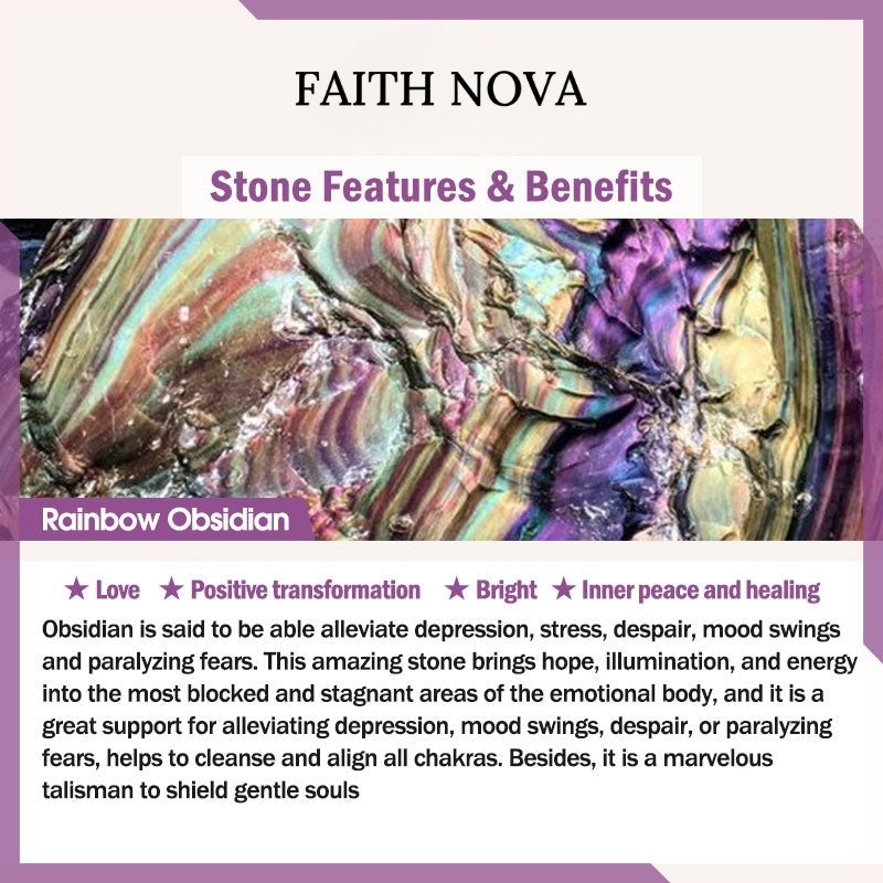 Faith Nova Natural Black Obsidian Rainbow Obsidian Gourd Blessing Bracelet Mala