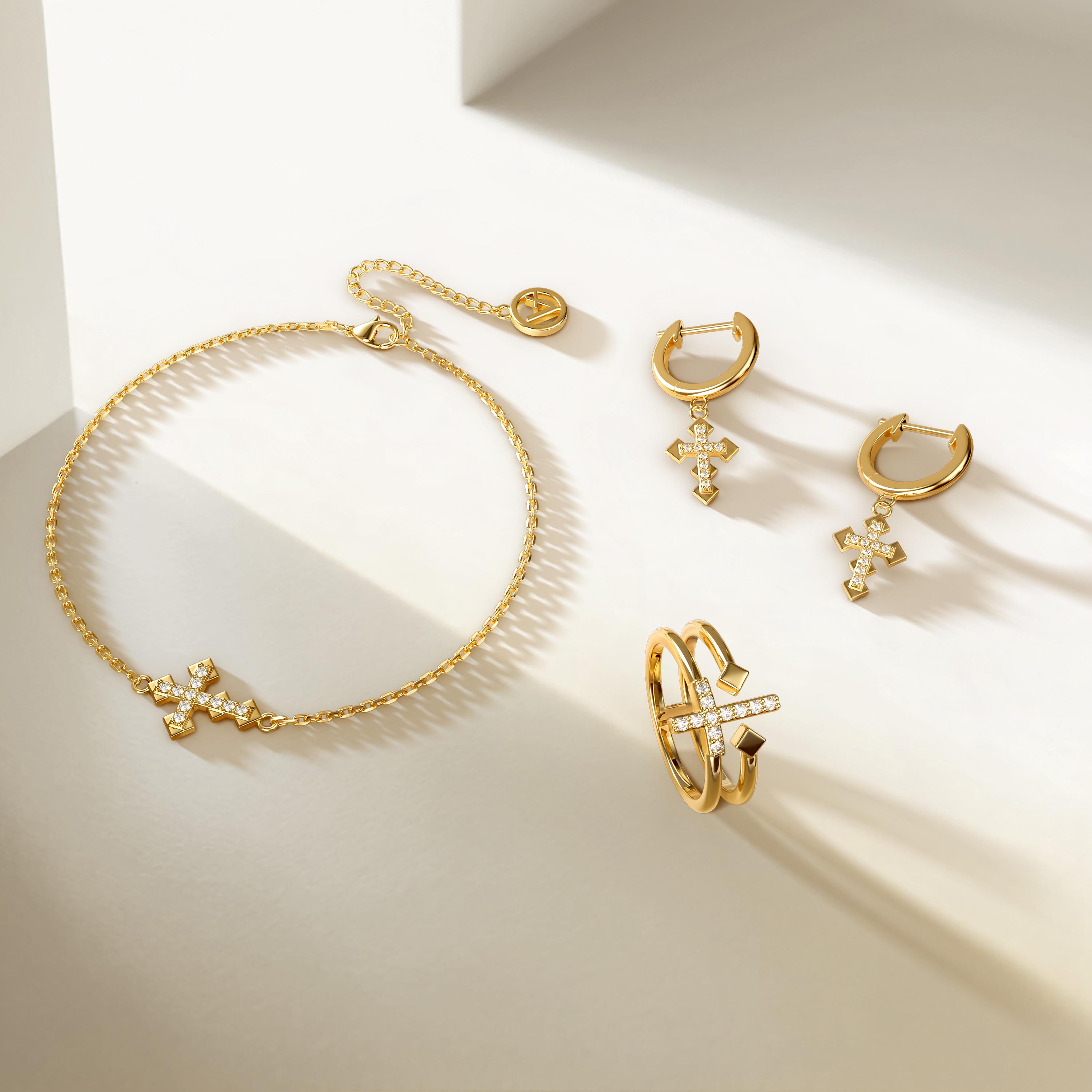 Gold Zircon Cross Bracelet