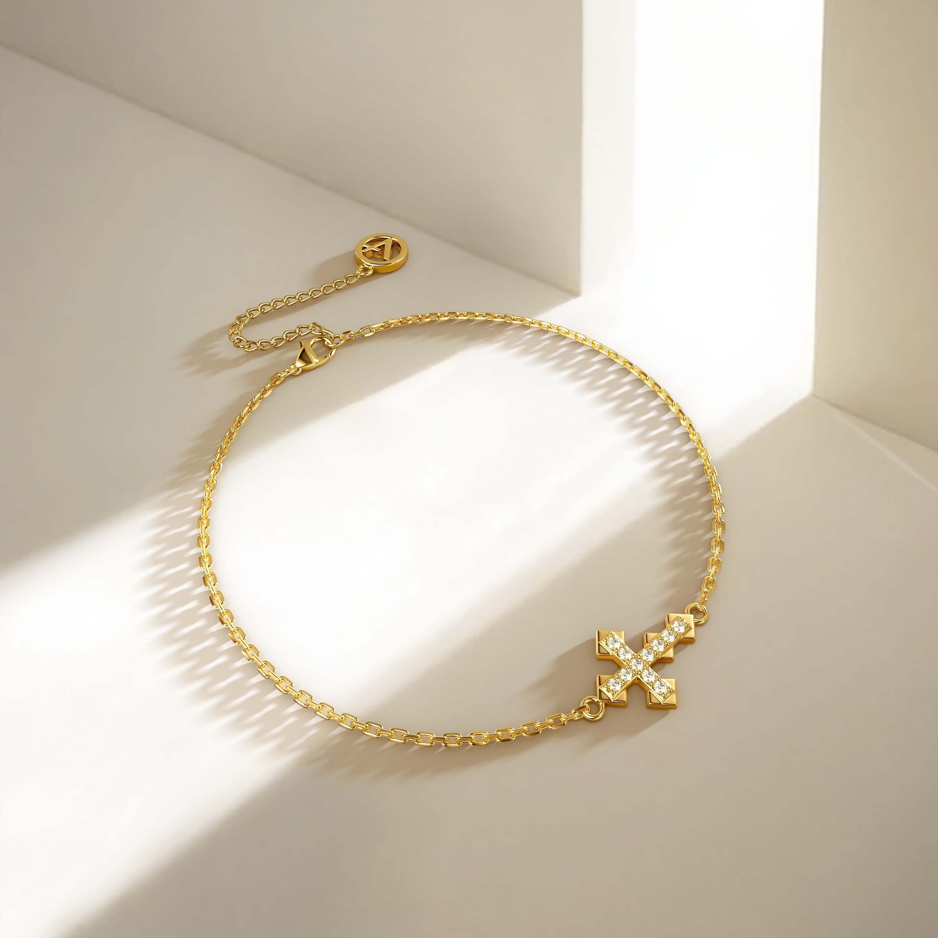 Gold Zircon Cross Bracelet